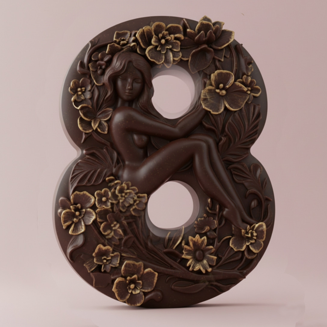 Силиконовая форма - Женщина на цифре 8 с цветами (к 8 Марта)